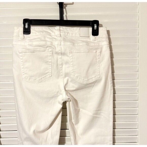 Ecru Ankle Jeans Size 2 Off White Ivory Straight Leg Raw Frayed Hem Fringe - Picture 6 of 9